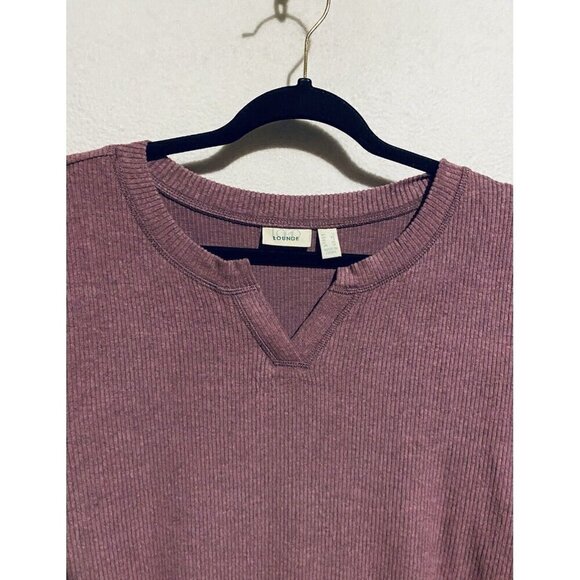 LOGO Lounge by Lori Goldstein Womens Large Mauve Orchid Rib Knit Lace Hem Boho - Picture 3 of 10